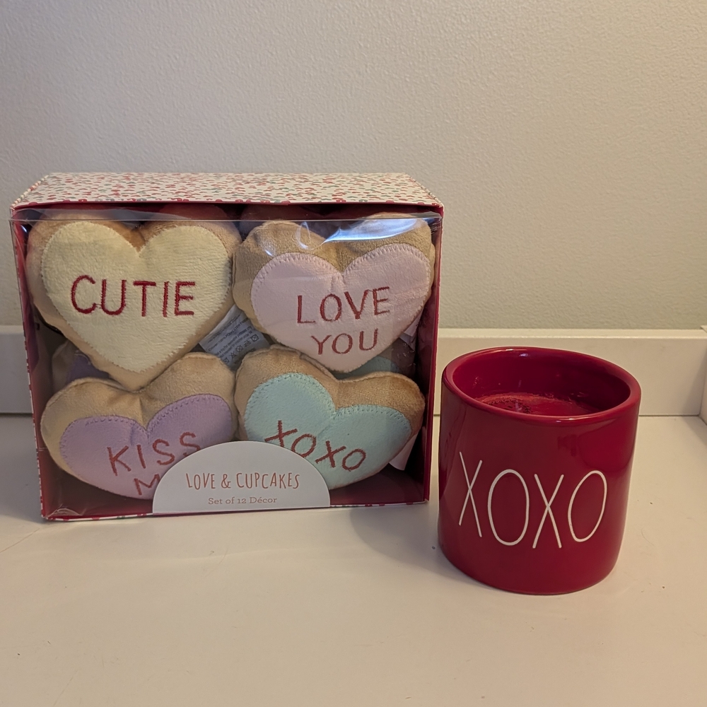 Heart-Shaped Love & Cupcakes Decor Set and Rae Dunn Sparkling Champagne Candle
